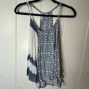 O'Neill Blue White Zig Zag Ikat Print Halter Racerback Tank Top L